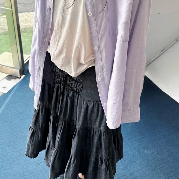 Cotton indigo shirred design 2way skirt