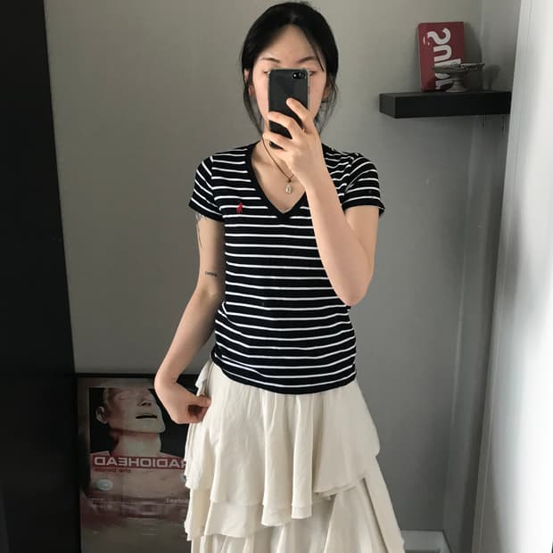 폴로 랄프로렌 포니로고 스트라이프 브이넥 반팔티