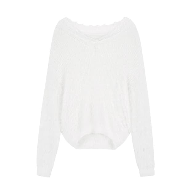 클리시어Blush lace off- shoulder knit, White