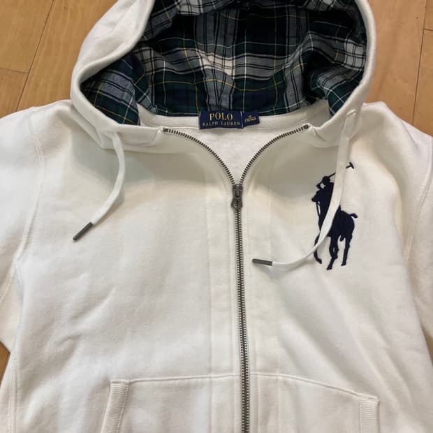 폴로 빅포니 화이트 체크 후드집업 판매합니다