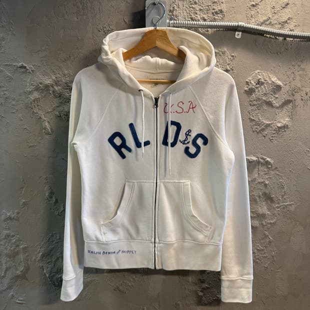 M 데님앤서플라이 랄프로렌 로고 풀집업 후드집업 화이트