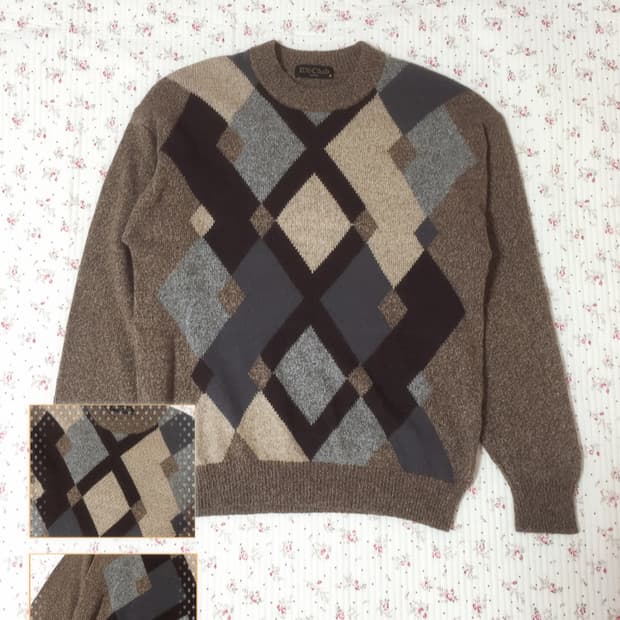빈티지 브라운 아가일 니트