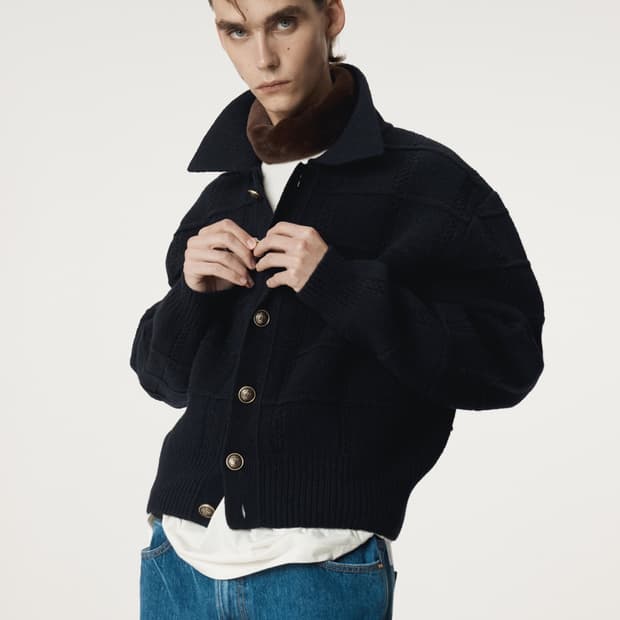 렉토 25fw 빈티지 버튼 카라 가디건