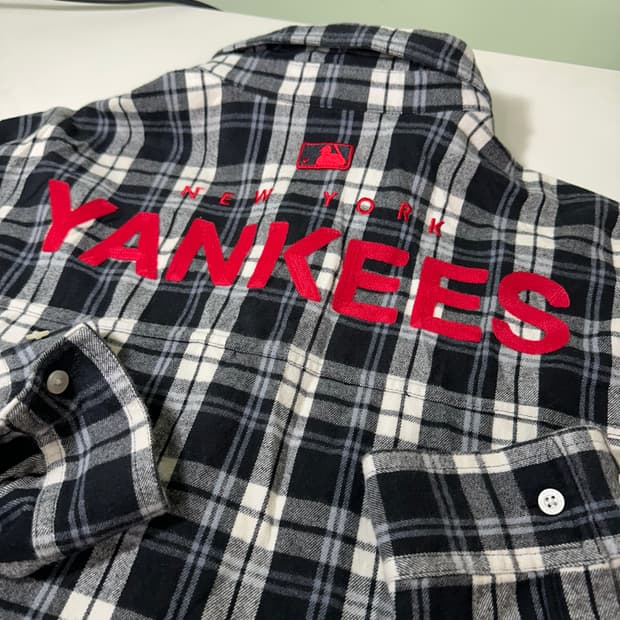 XL MLB 루즈핏 원포켓 양키즈 체크 코튼 셔츠 남방