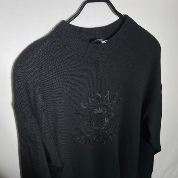 L-XL)베르사체 진스 꾸뛰르 로고 자수 니트 스웨터