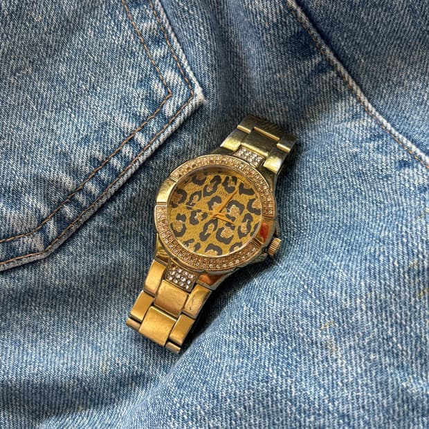 vintage guess leopard metal watch