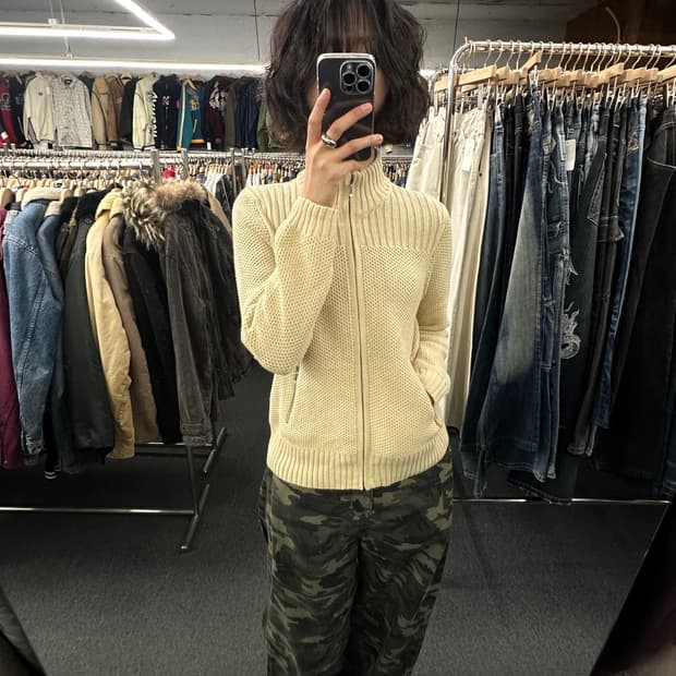 XL)Japanese vintage 유니클로 여성 와플 니트집업 가디건