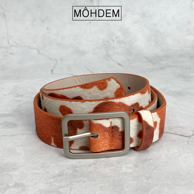 [Unisex] 카우헤어 송치털 벨트 레오파드 카멜