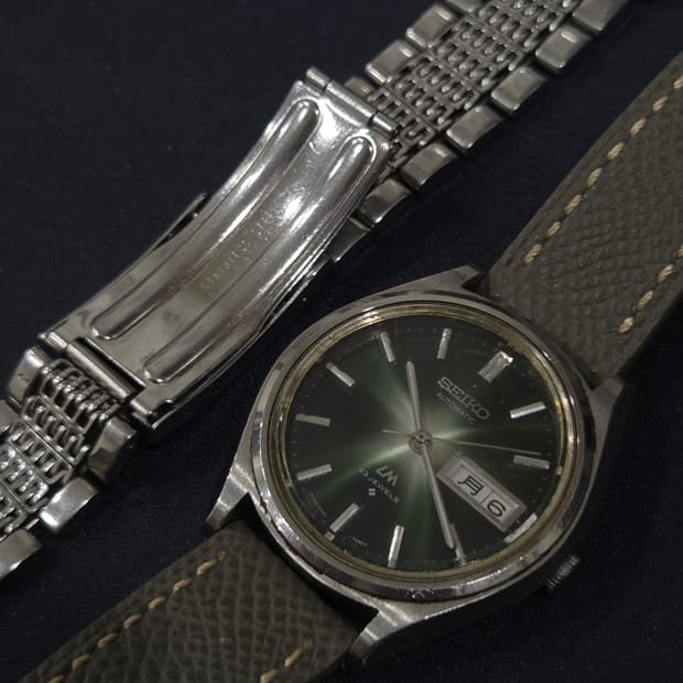 70s 빈티지 세이코 로드매틱(LM) 녹판 + 에토프 가죽 스트랩