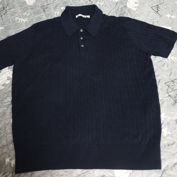 수아레 워셔블 케이블 니트 카라 반팔티 네이비 (M)