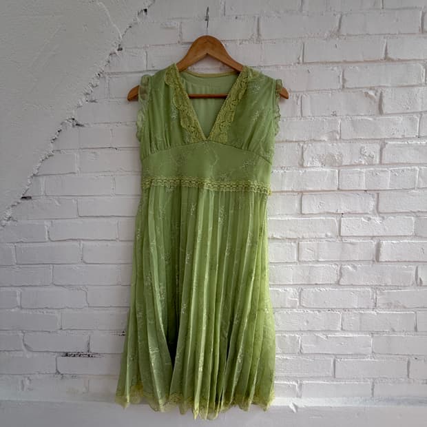 #11 Sage Green Lace Pleated Dress