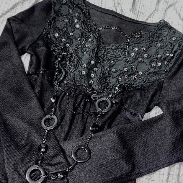 Vintage 오리엔탈 블랙 긴팔 슬리브