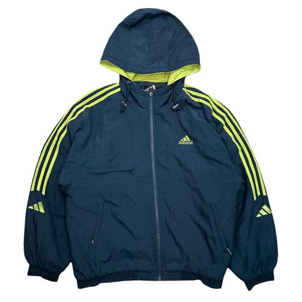 아디다스 올드스쿨 네이비 형광 후드 바람막이 점퍼 105