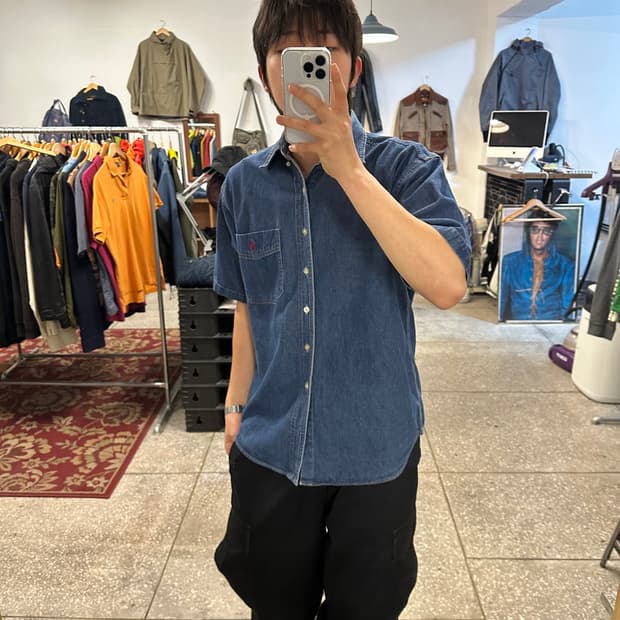 90s 폴로 데님 반팔 셔츠