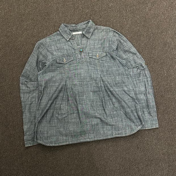 M)Japanese vintage 여성 터키석 버튼 샴브레이 셔츠