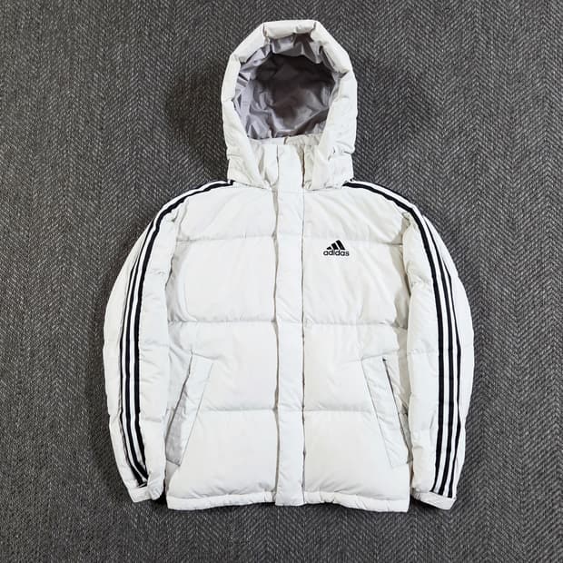 아디다스 Adidas 아이보리 화이트 삼선 퍼프 다운 패딩