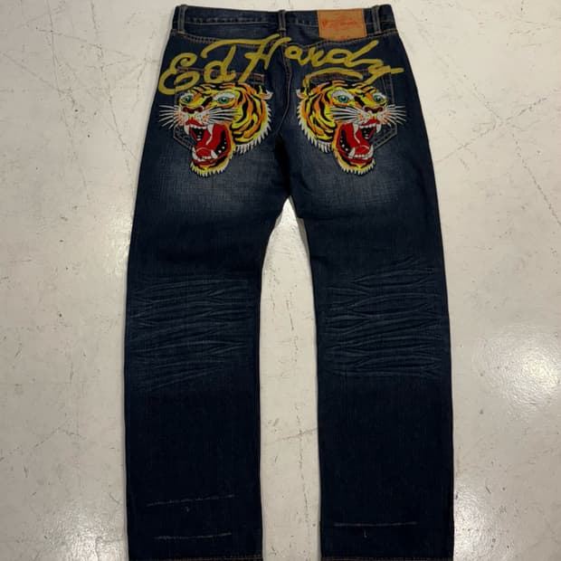 에드하디 호랑이자수 워싱 데님팬츠