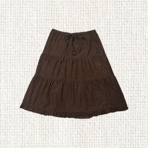 브라운 도트 미디 스커트