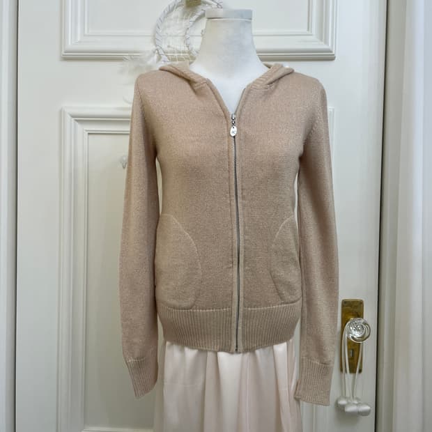 pink beige glitter pocket hoodie-zip