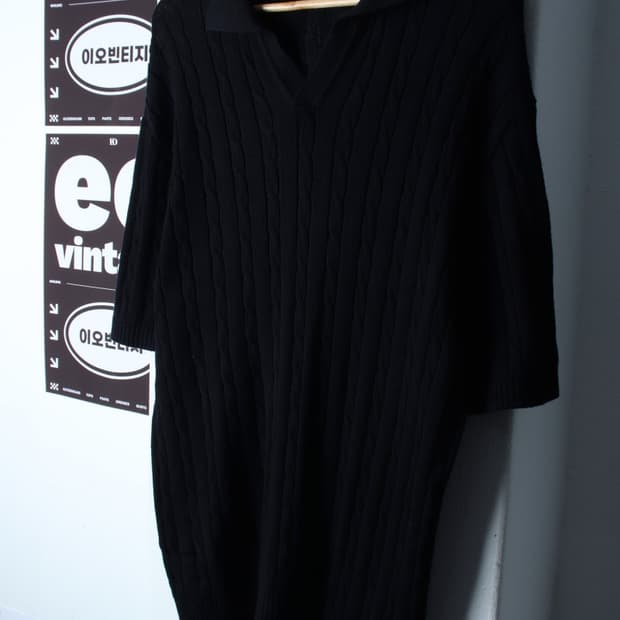 (XL-2XL) 드로우핏 반팔 카라 티셔츠 브이넥 니트-H32358
