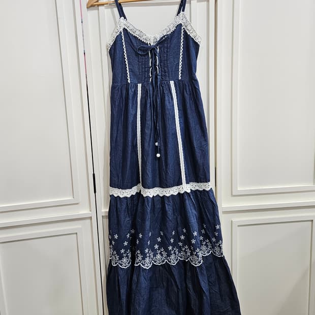 리즈리사 데님 레이스 롱원피스