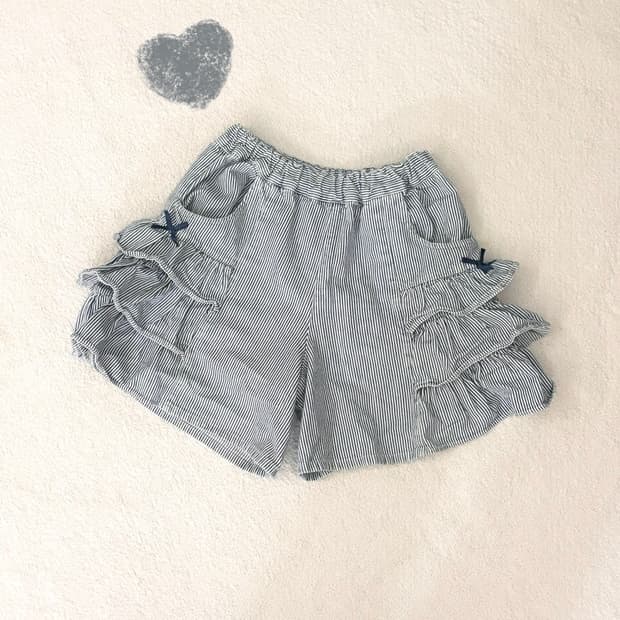 일본빈티지 블루베리 스트라이프 큐롯팬츠 히메갸루라떼갸루