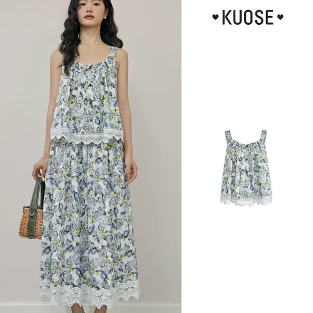 Kuose 플라워 민소매 나시탑 레이스 M