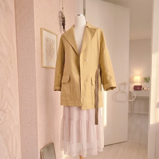 [빈폴] 산뜻한 옐로우 린넨 혼방 하프 트렌치코트 (90사이즈)