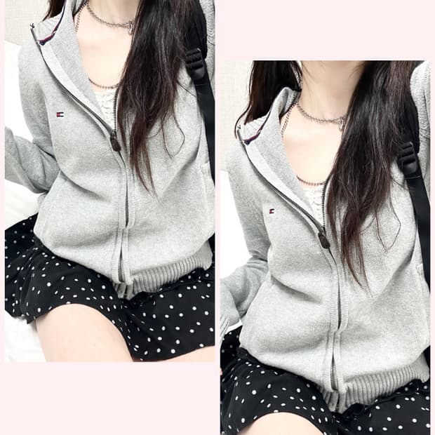 타미 미니로고 그레이 니트집업