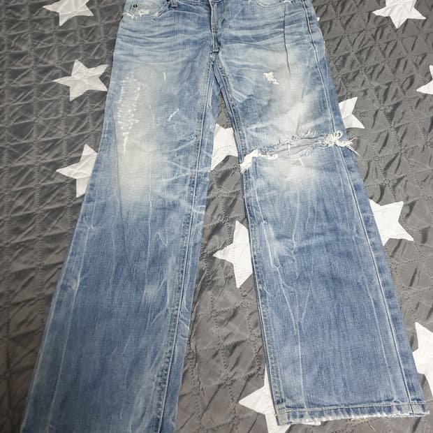 O`S JSANS 로우라이즈 Y2K 디스트로이드 데님팬츠 (30)