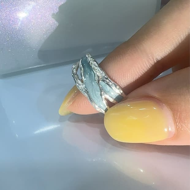 s925 aqua enamel wave ring
