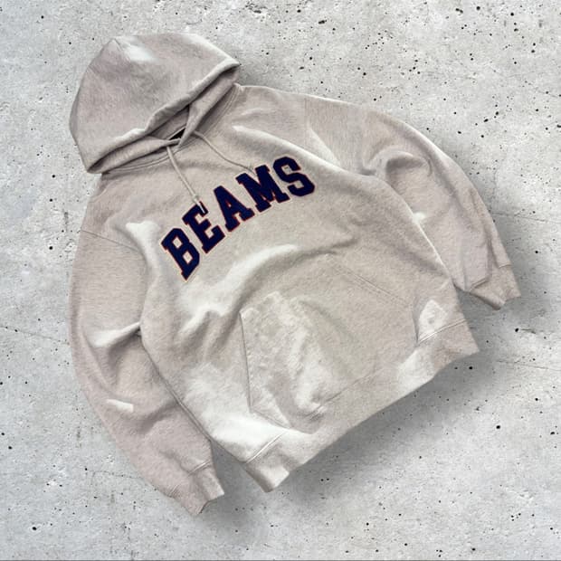 [M] 빔즈 BEAMS 양털 로고 회색 후드티 C858