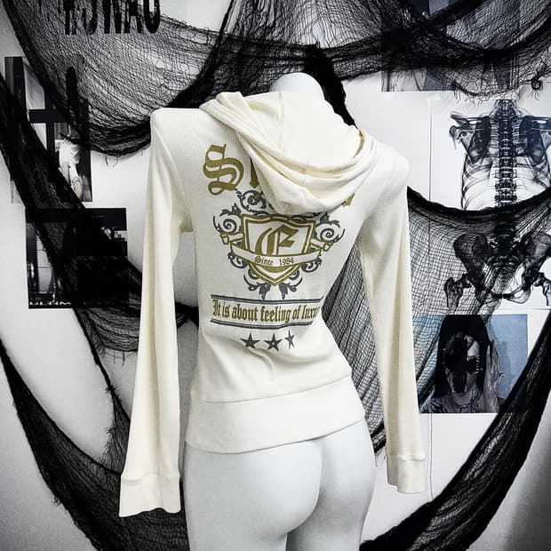 00s glitter printing hood zipup