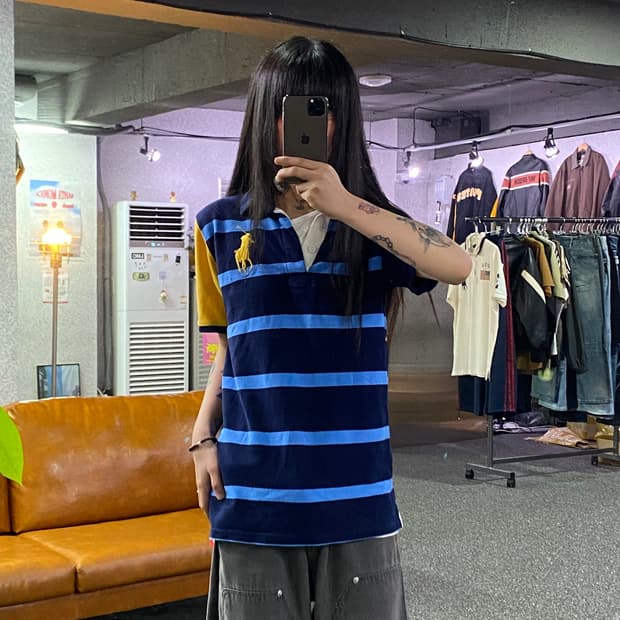 폴로랄프로렌 빅포니 배색 스트라이프 pk 럭비 티셔츠 B5440