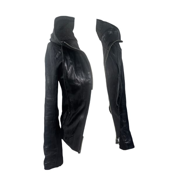 Hooded Sheep skin Black leather Jacket