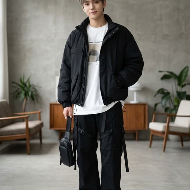 에스피오나지(ESPIONAGE) 블랙 덕다운 숏패딩 자켓