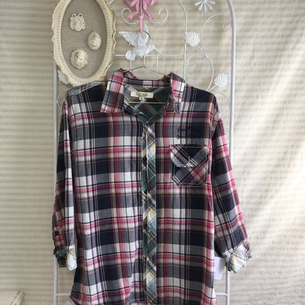 jpn vintage navy check pocket shirt