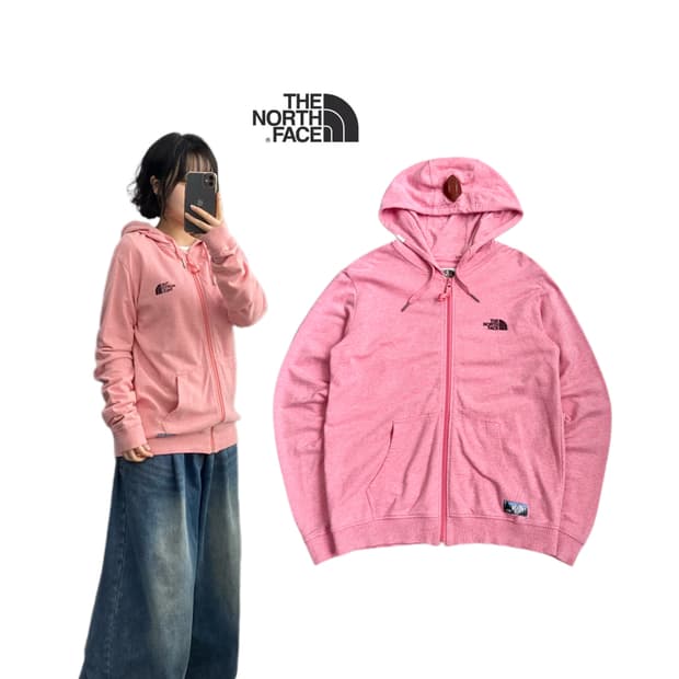 노스페이스 딸기우유맛 핑크 빅로고 후드집업