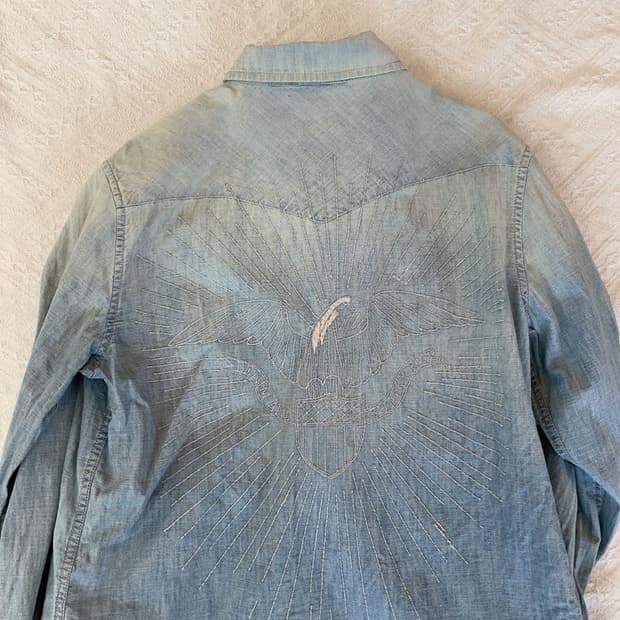 [90] 데님서플라이 여자 투포켓 웨스턴 자수 데님셔츠