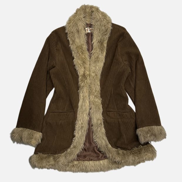 brown ribbed fleece fur coat