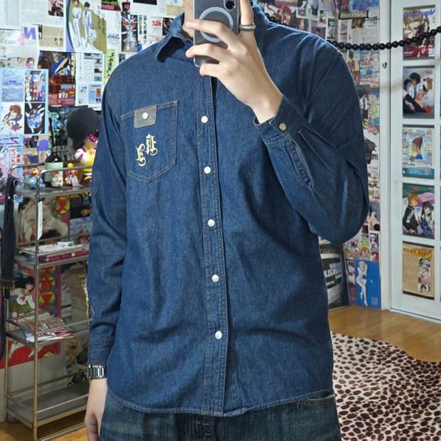 JPN 올드스쿨 빈티지 레터링 데님 셔츠