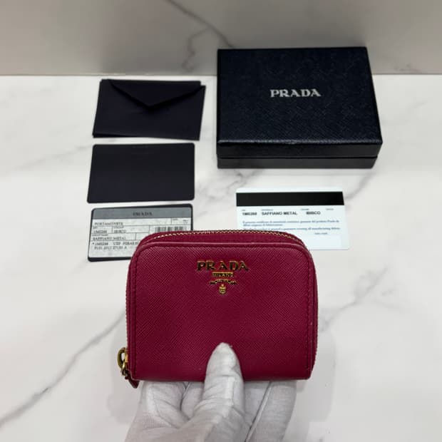 [정품] 프라다 사피아노 핑크 동전지갑 