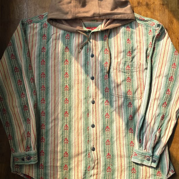 빈티지 코튼 후드형 셔츠 Made In HongKong 