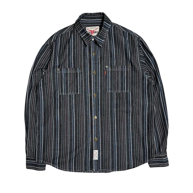 [XL] 카라쿠 멀티 스트라이프 자카드 데님워크셔츠