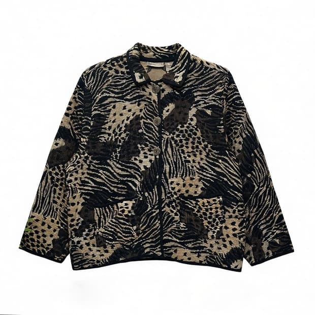 JPN VINTAGE 레오파드 믹스 숏 버튼자켓 자카드 패턴 디테일