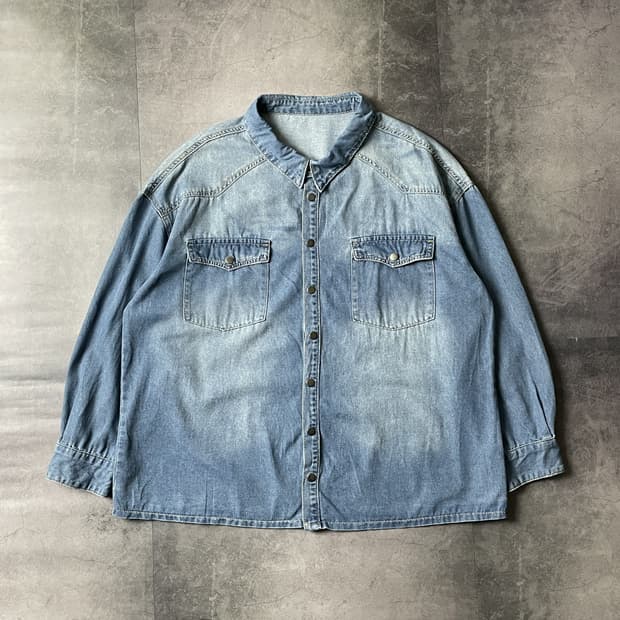 SHEIN 빈티지 웨스턴 코튼 데님 셔츠