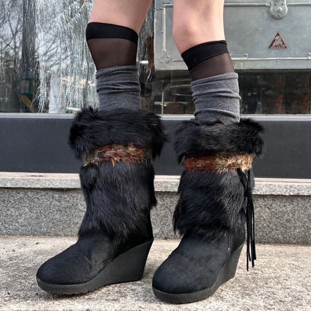 00s 베어파우 리얼 퍼 웨지 부츠