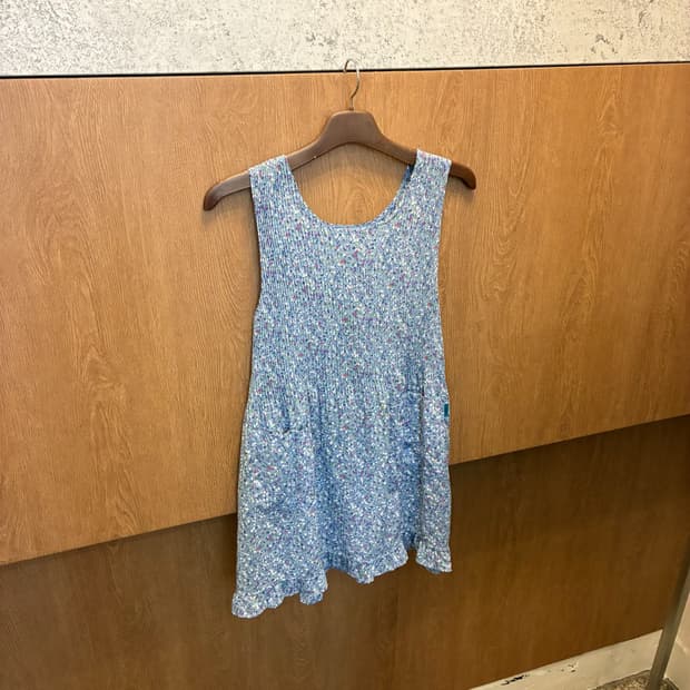 빈티지 슬리브리스 원피스 플라워 패턴 포켓 디테일 스카이 블루 k349