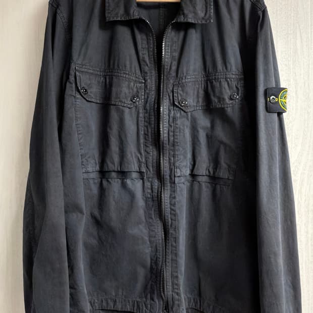 [XL] 스톤아일랜드 102WN 브러쉬드 오가닉 코튼 오버셔츠 블랙