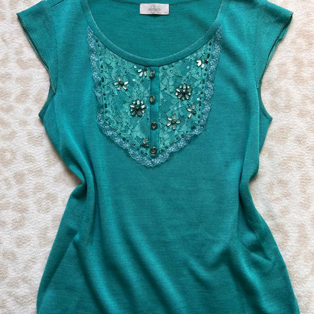 Mint Jewelry Detail Lace Sleeveless
